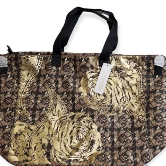 Soft Surroundings womens carry all tote glydan gold black straps bag NWT OS - Picture 1 of 9